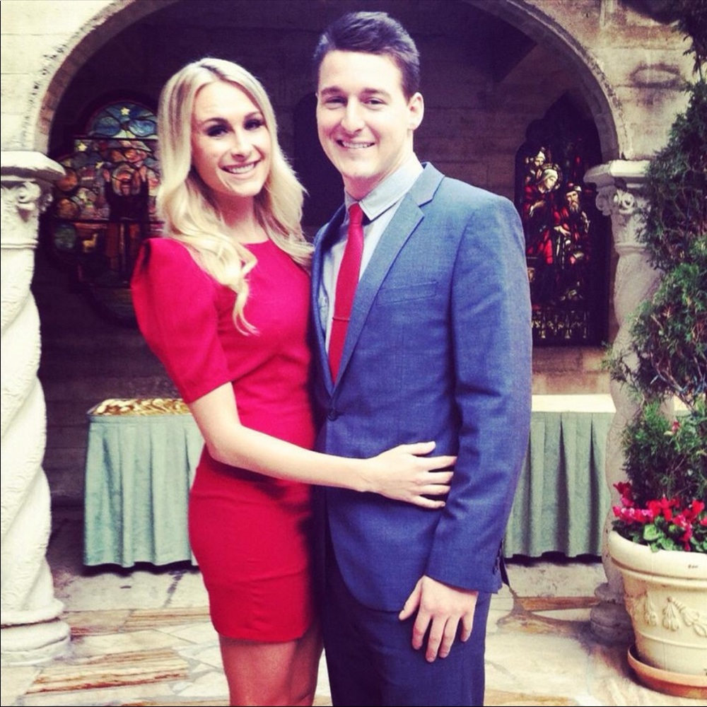 Red dress with capped sleeve and open back